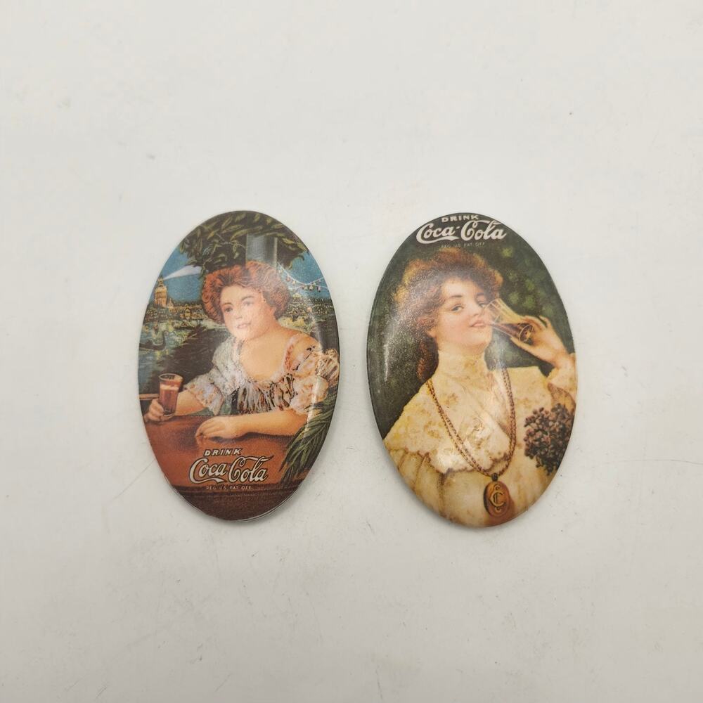 Vintage Coca-Cola Pocket Mirrors Pair Oval Victorian Ladies Soda Advertising